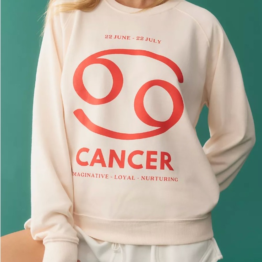 Anthropologie White and Pink Graphic Boxy Sweatshirt